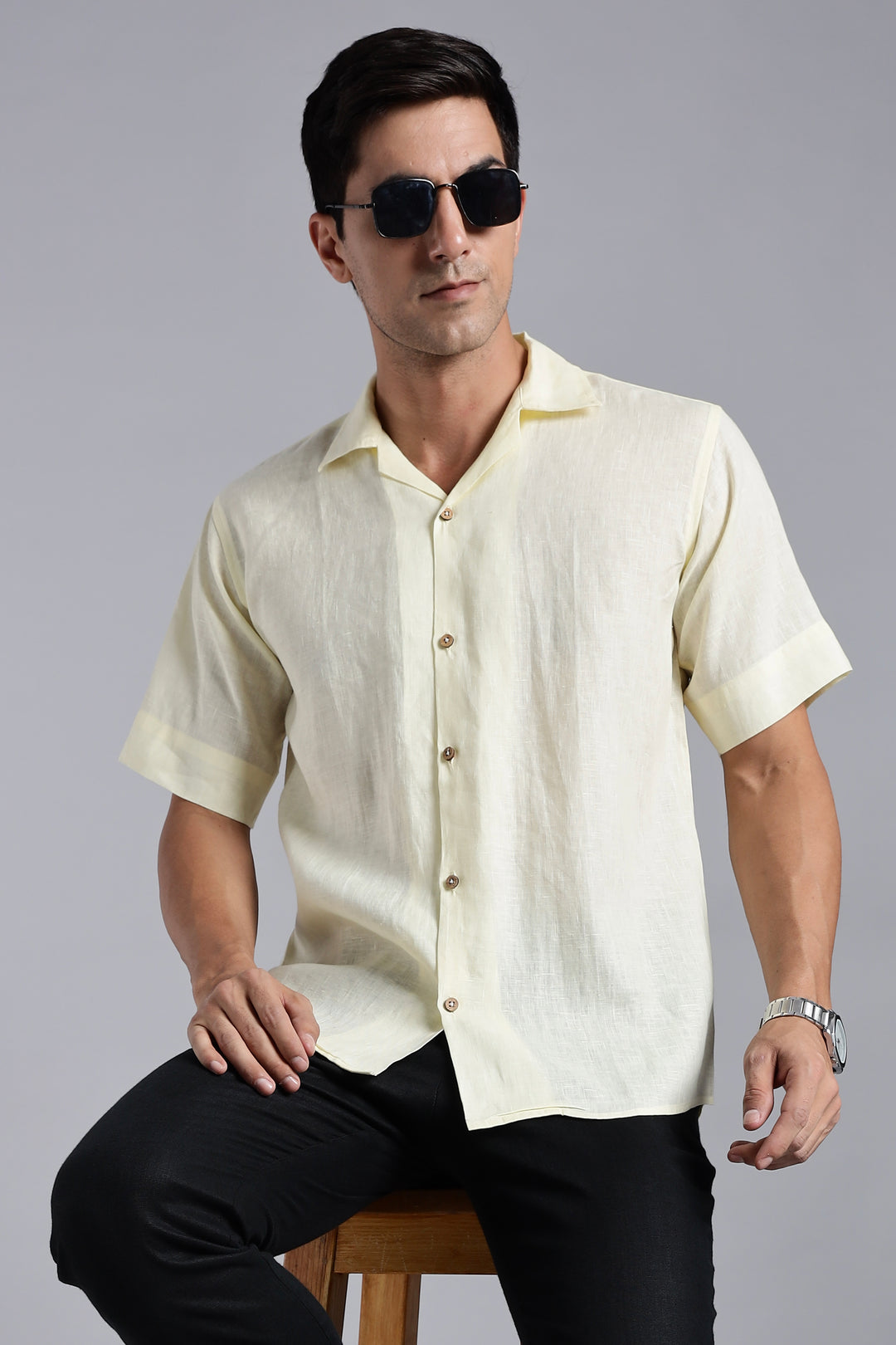 Sunflower Yellow Linen Shirt for Men - 100% Pure Linen - Bright Summer Fashion - Handcrafted in India | CraftedLinen