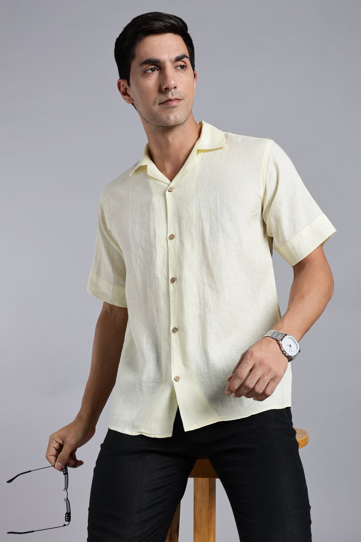 Sunflower Yellow Linen Shirt for Men - 100% Pure Linen - Bright Summer Fashion - Handcrafted in India | CraftedLinen