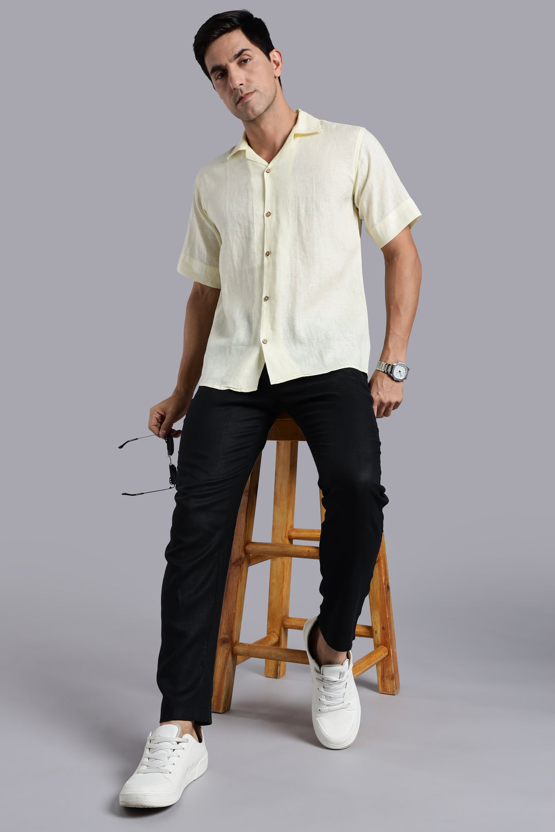 Sunflower Yellow Linen Shirt for Men - 100% Pure Linen - Bright Summer Fashion - Handcrafted in India | CraftedLinen