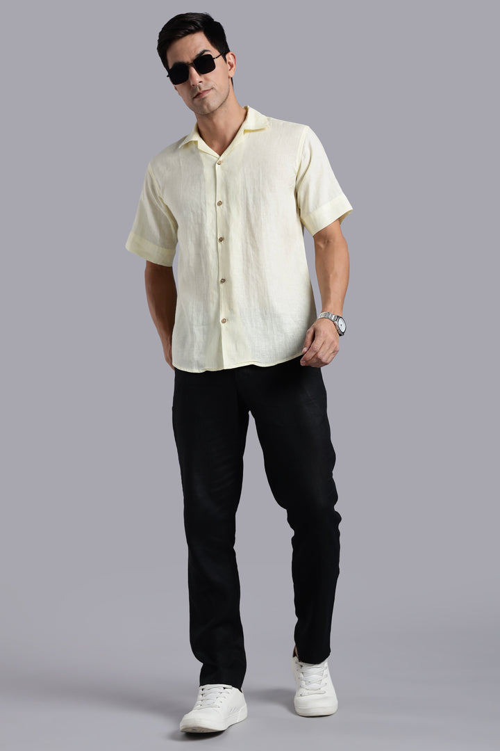 Sunflower Yellow Linen Shirt for Men - 100% Pure Linen - Bright Summer Fashion - Handcrafted in India | CraftedLinen