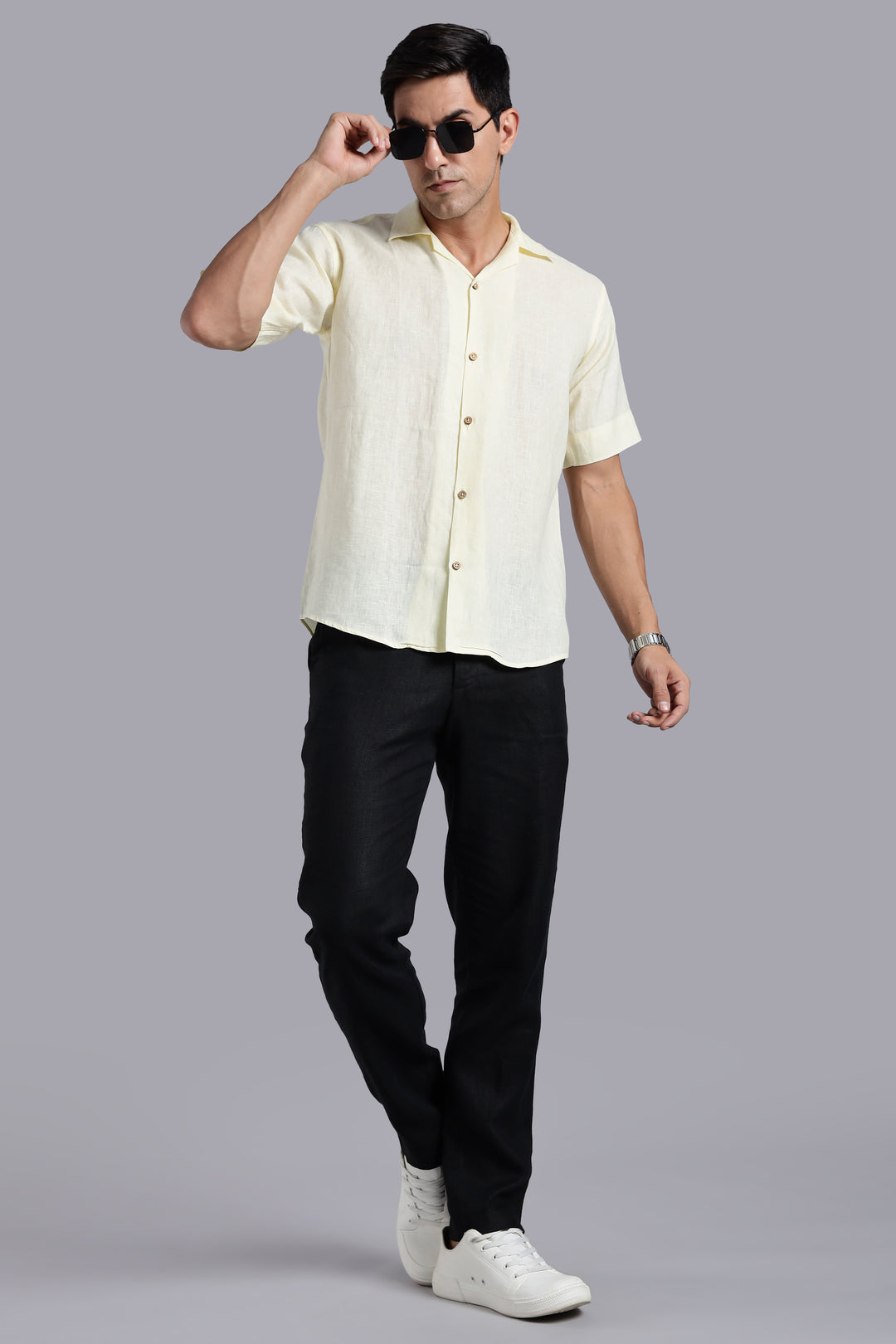 Sunflower Yellow Linen Shirt for Men - 100% Pure Linen - Bright Summer Fashion - Handcrafted in India | CraftedLinen