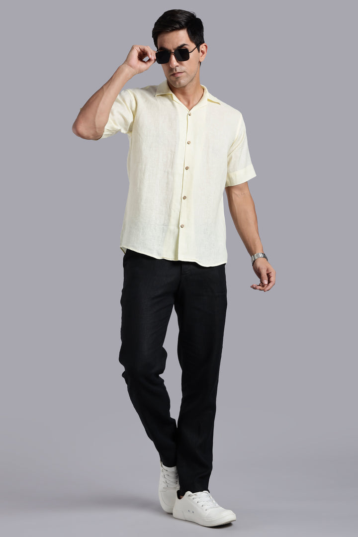 Sunflower Yellow Linen Shirt for Men - 100% Pure Linen - Bright Summer Fashion - Handcrafted in India | CraftedLinen