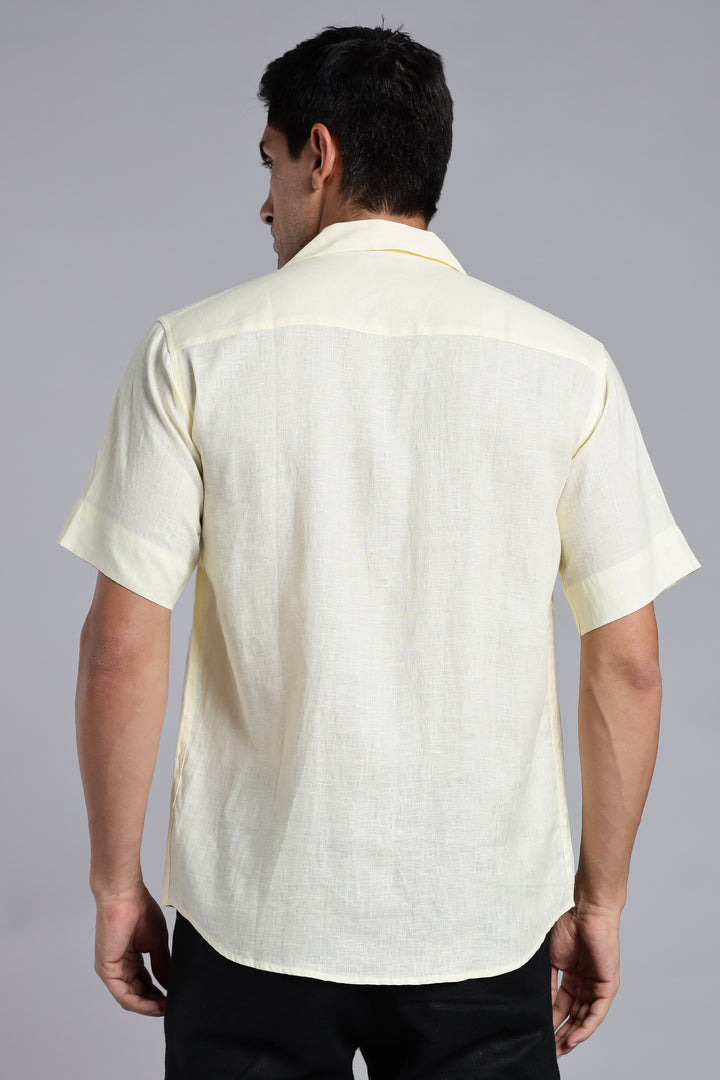 Sunflower Yellow Linen Shirt for Men - 100% Pure Linen - Bright Summer Fashion - Handcrafted in India | CraftedLinen