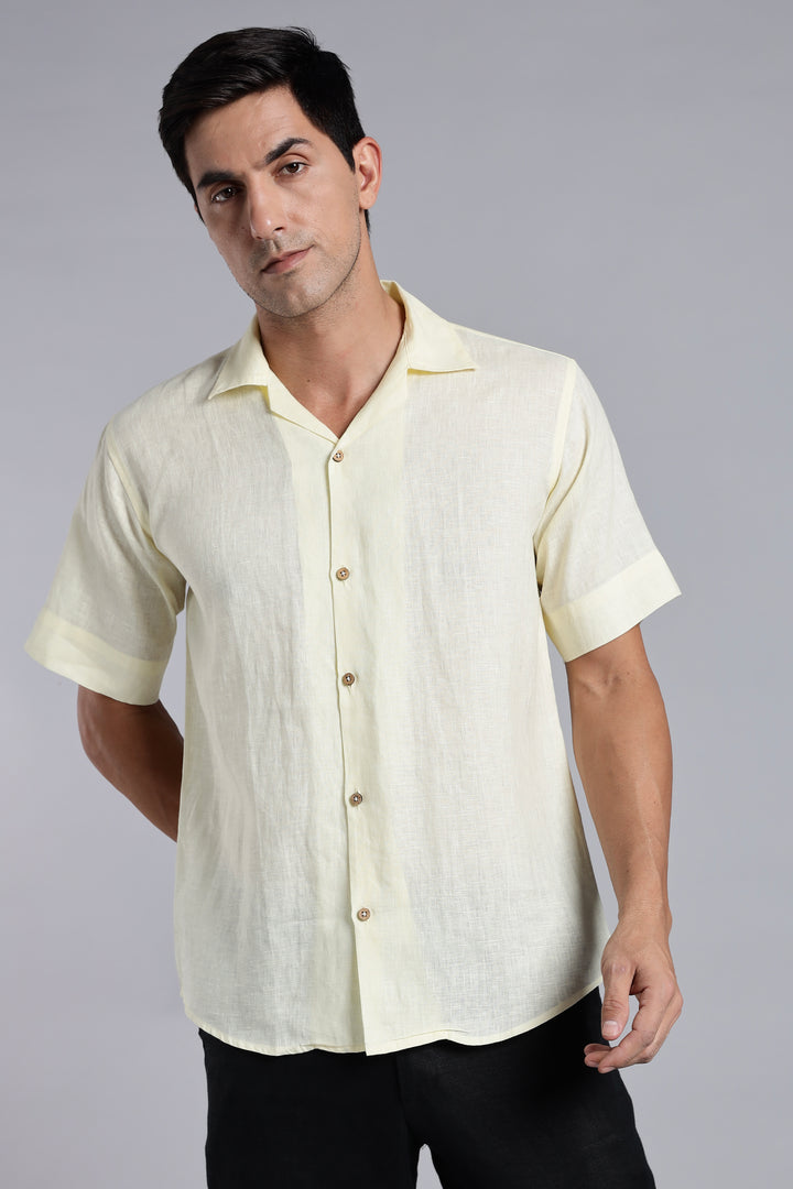Sunflower Yellow Linen Shirt for Men - 100% Pure Linen - Bright Summer Fashion - Handcrafted in India | CraftedLinen