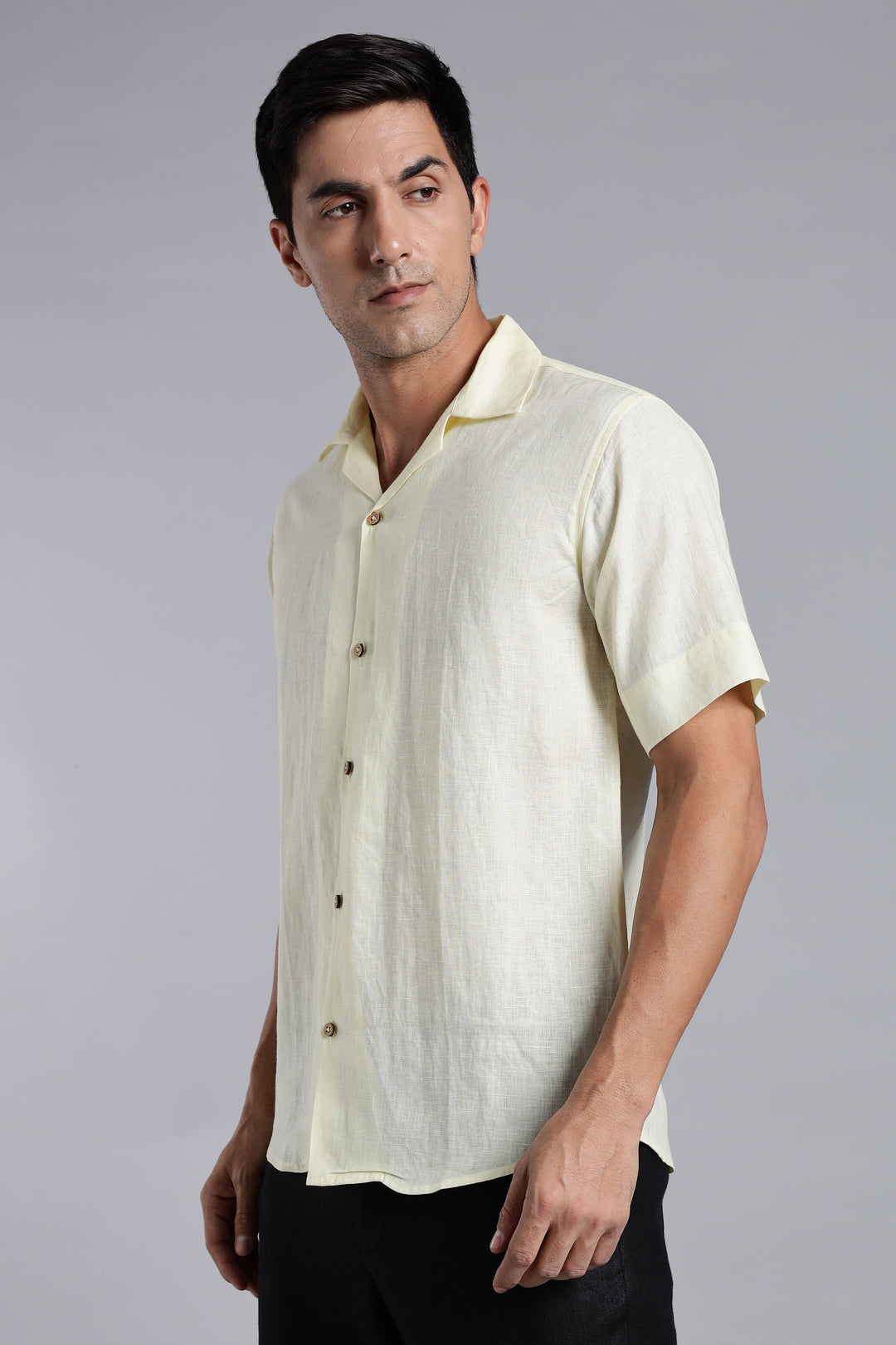 Sunflower Yellow Linen Shirt for Men - 100% Pure Linen - Bright Summer Fashion - Handcrafted in India | CraftedLinen